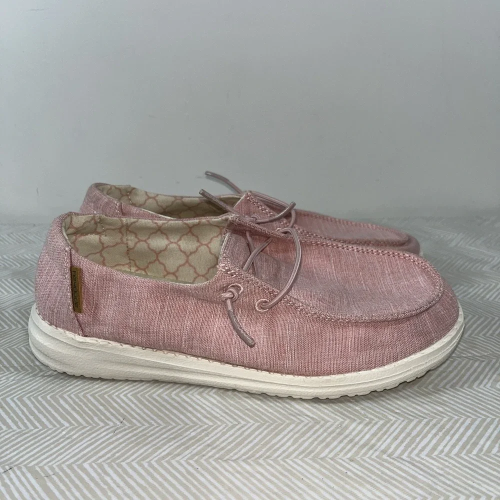 Hey Dude Girls Wendy Youth Linen Cotton Candy Slip-On Shoes Sz Y3-L4 Pink Casual